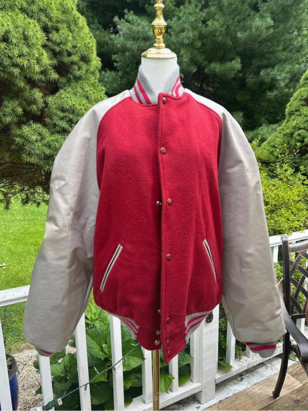 Men's Red and Gray Varsity Jacket VINTAGE